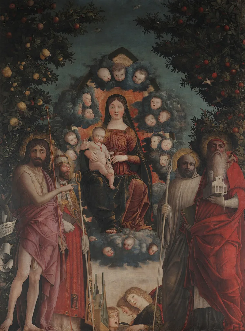 Vierge à l'Enfant sur le trône entre saint Jérôme, saint Augustin, quatre anges et deux chérubins