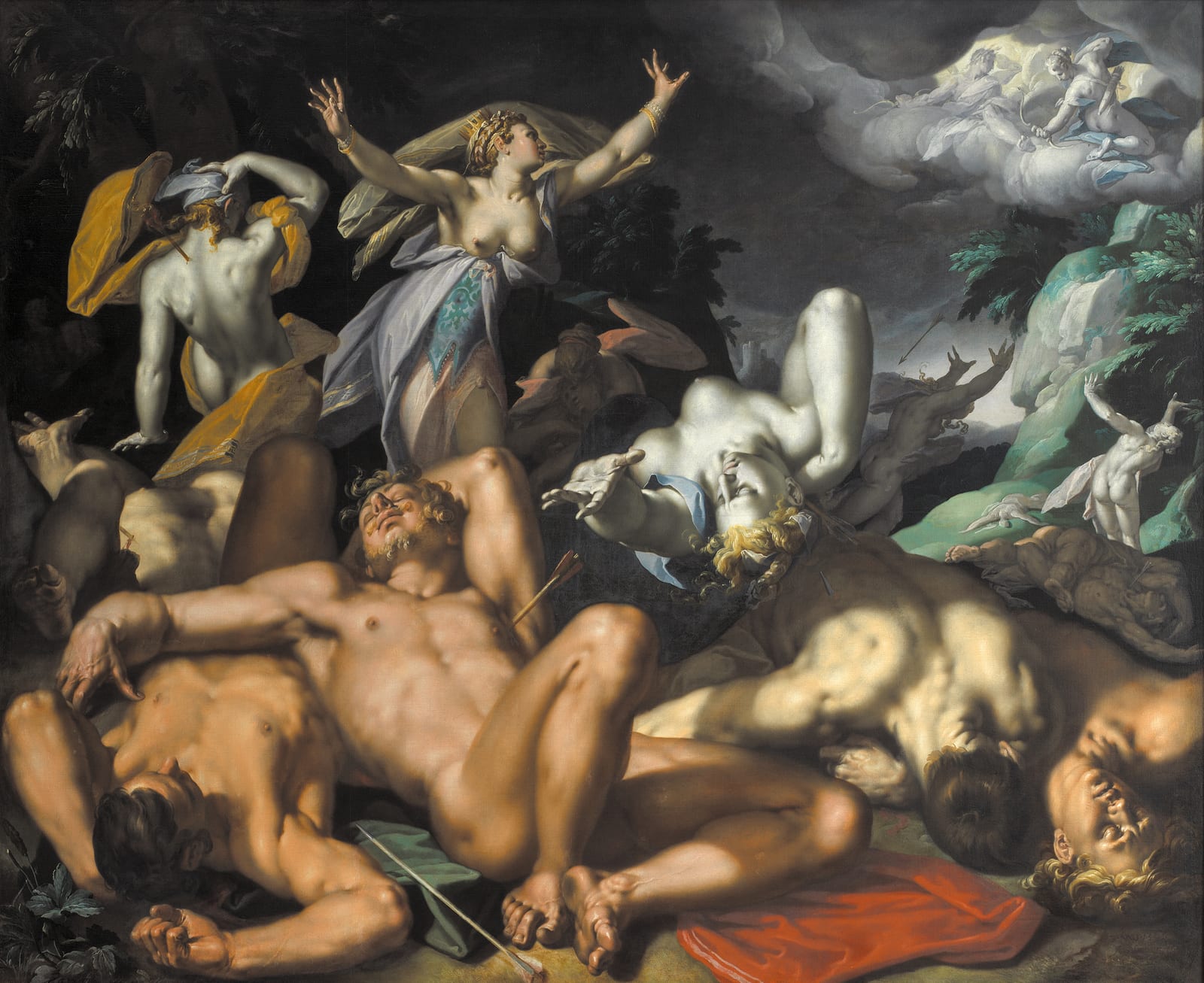 Apollo en Diana straffen Niobe — Abraham Bloemaert, 1591
