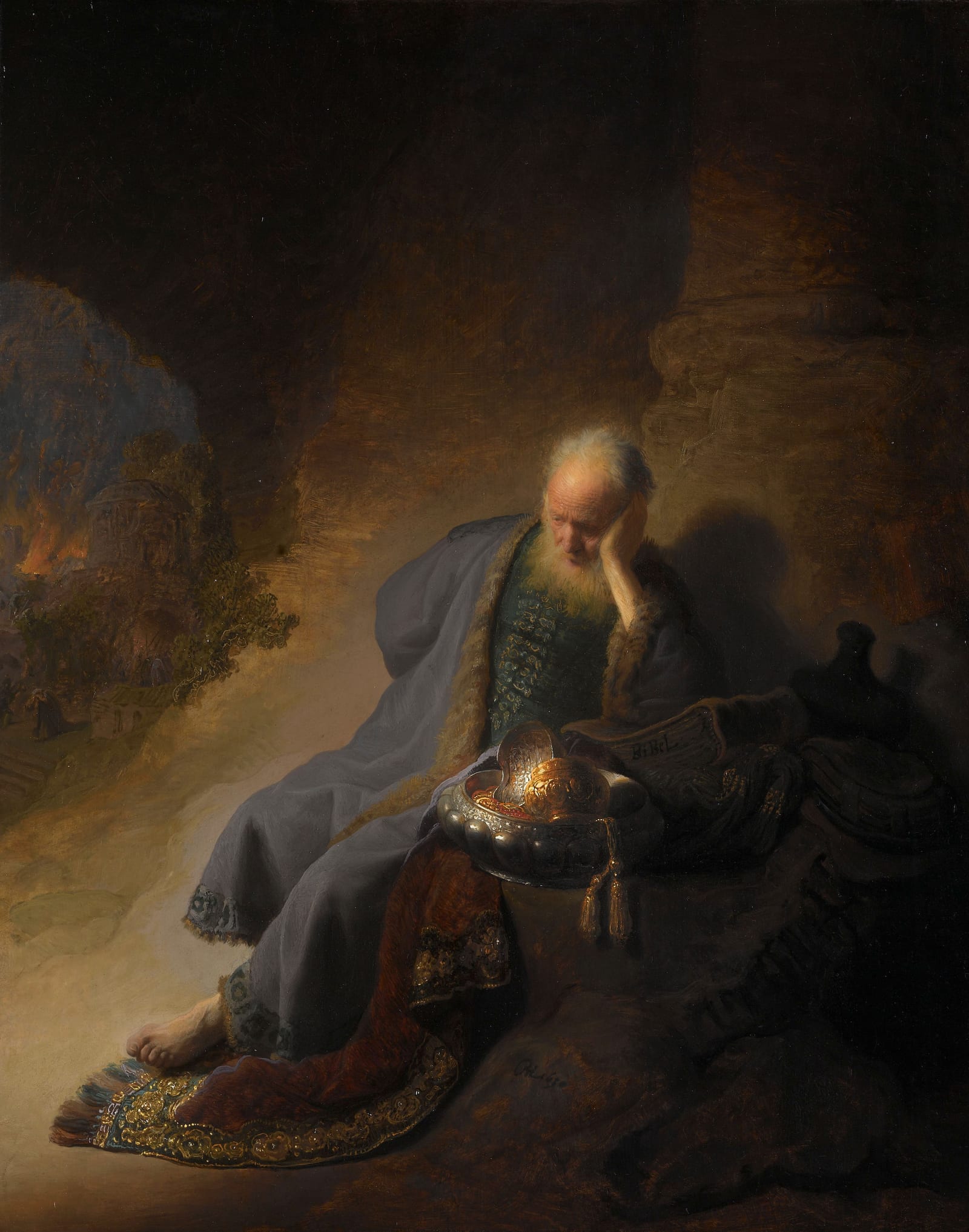 Jeremia treurend over de verwoesting van Jeruzalem — Rembrandt (1630)